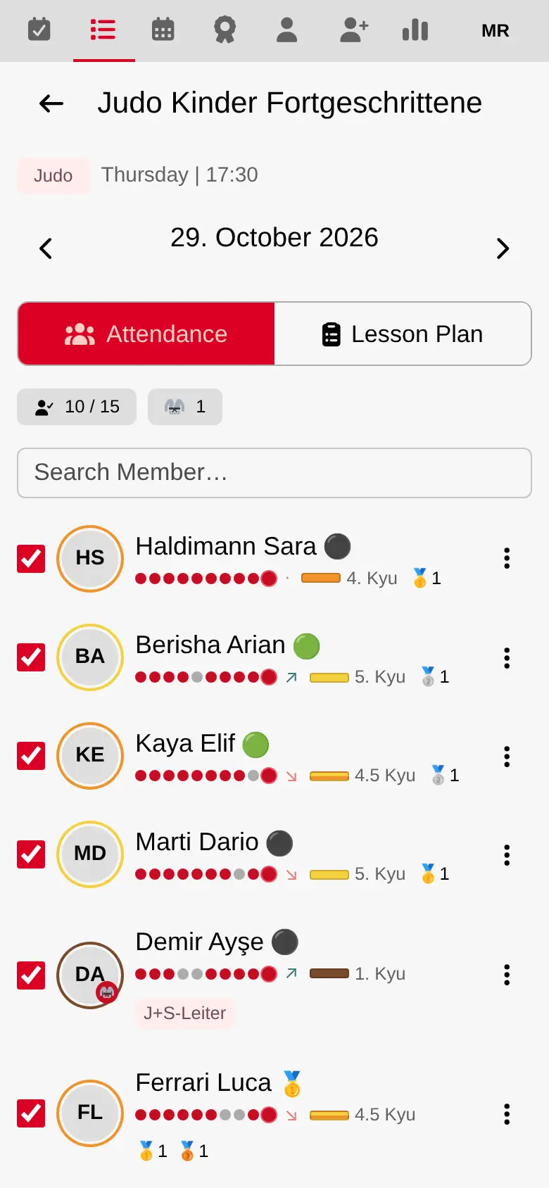 Attendance list of a training on a phone